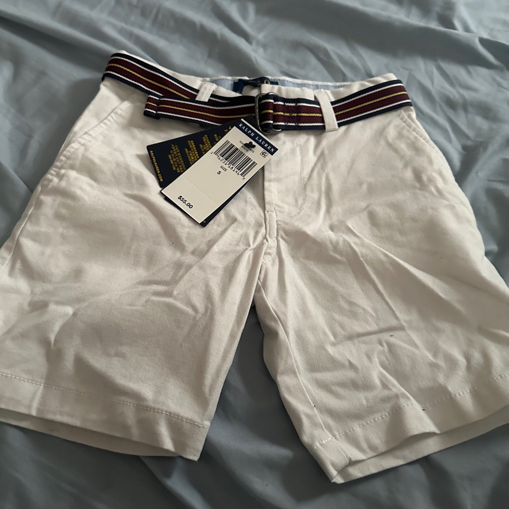 Polo by Ralph Lauren White Flat Front Shorts with Belt